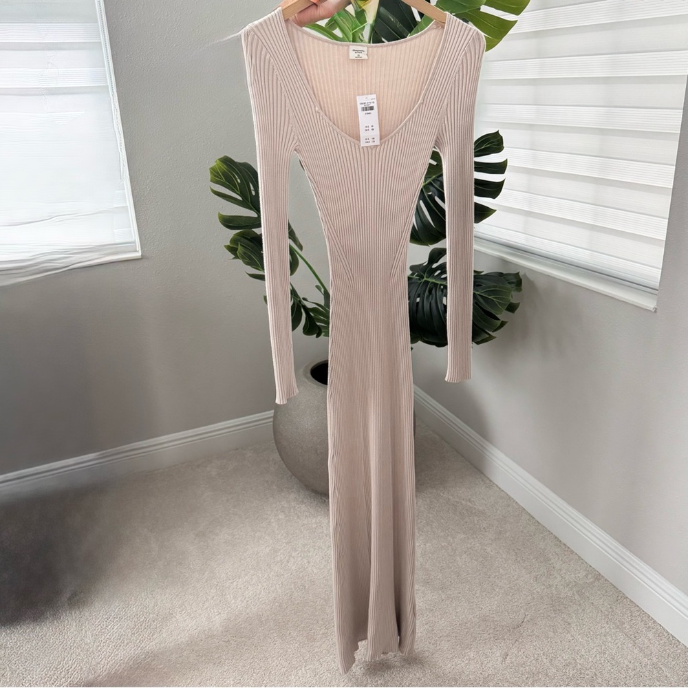 Abercrombie & Fitch Beige Long Sleeve Dress
